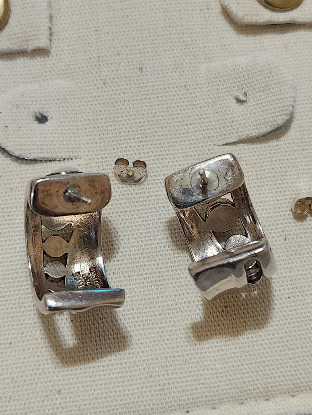 Barse Chunky 925 Sterling Silver Mother of Pearl Modernist Wide Hoop Earrings - Picture 6 of 13